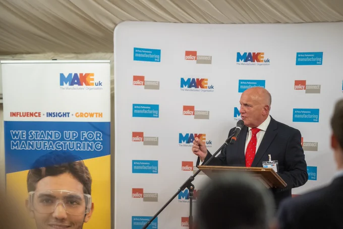 CEO of Make UK, Stephen Phipson CBE, delivers his speech. 