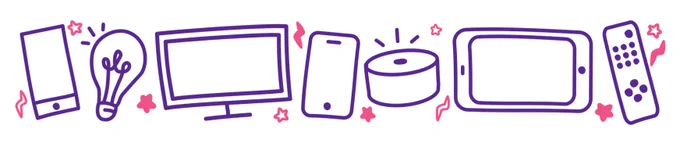 image of drawing of different types of technology, smart phone, television, tablet, remote control.