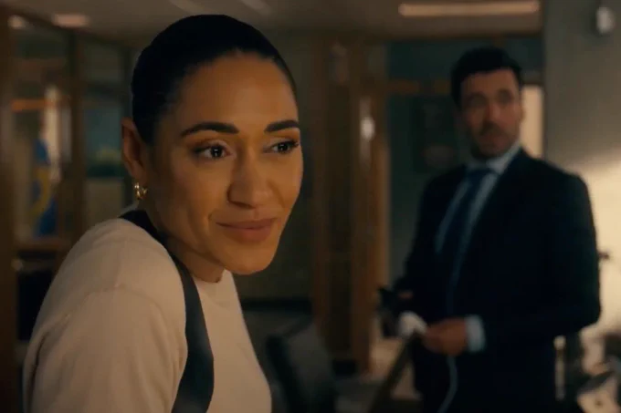Joséphine Jobert stars in Saint-Pierre in a white top, smiling