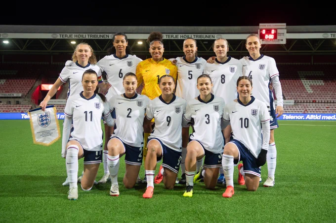 England U23s line-up for a pre-match starting XI photo.