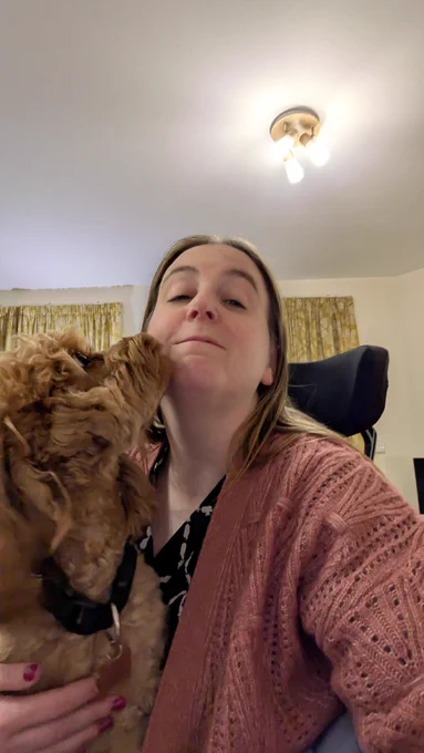 My dog licking my face happy to see me 