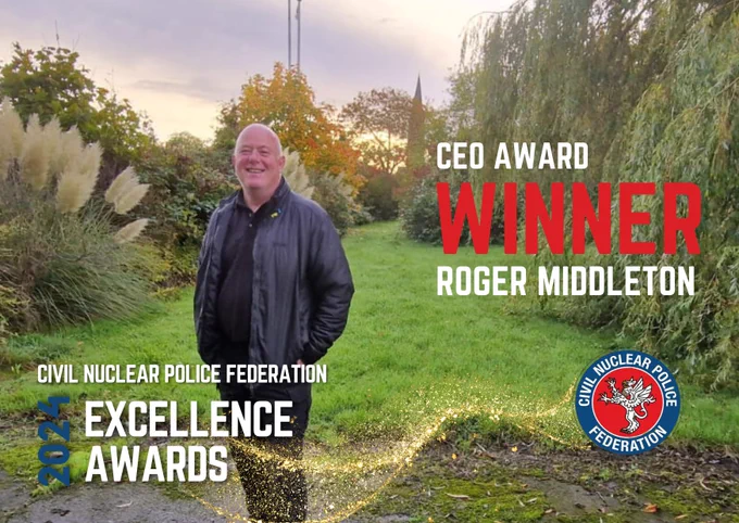 Roger Middleton is pictured standing in lush green gardens. The image is overlaid with text that reads, CEO Award Winner Roger Middleton.