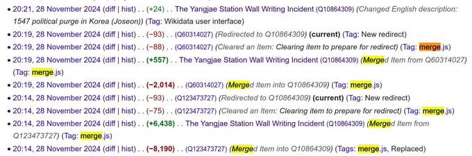 Merging 3 Qitems due to reuse of Encyclopedia of Korea identifier