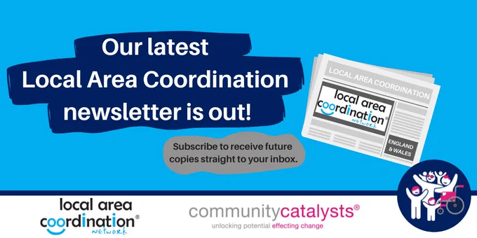 Text reads 'Our latest Local Area Coordination newsletter is out! Subscribe to receive future copies straight to your inbox'.