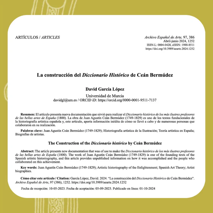 García López, D. (2024). La construcción del Diccionario Histórico de Ceán Bermúdez. Archivo Español De Arte, 97(386), 1252.