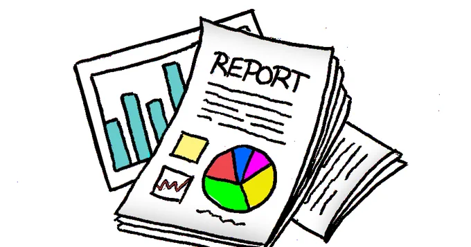 An illustration of a few pages. It states "REPORT" and shows some graphs.