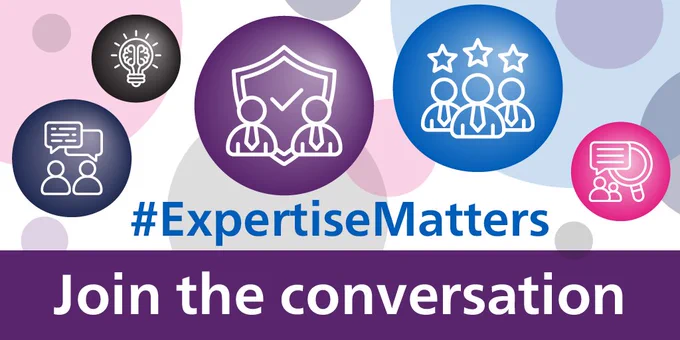 A series of icons representing the theme of Expertise and the text: '#ExpertiseMatters. Join the conversation.'
