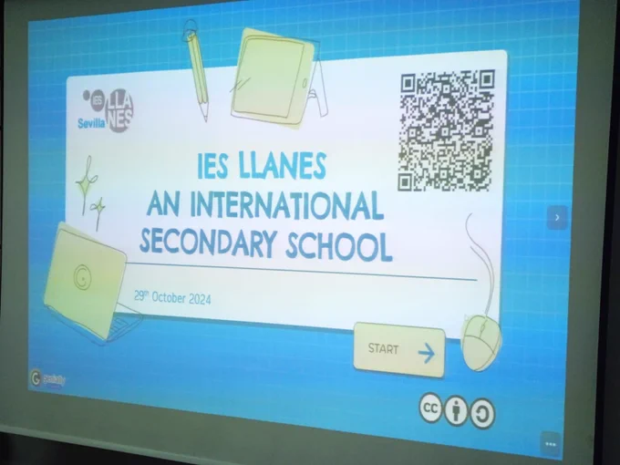 A computer screen that reads "IES Llanes an International Secondary School"