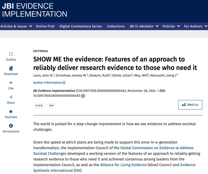 SHOW ME the evidence: Features of an approach to reliably deliver research evidence to those who need it