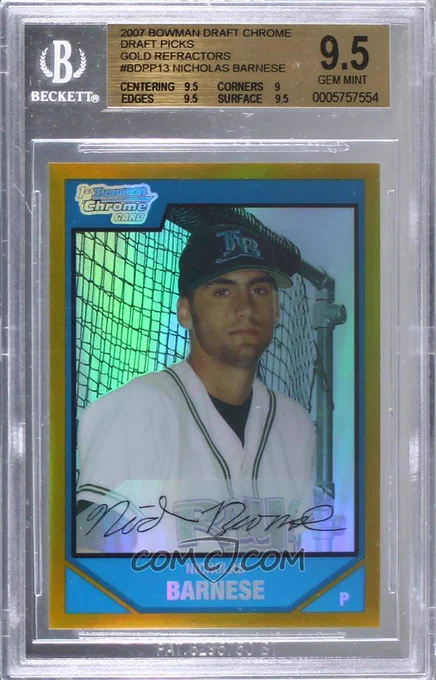2007 Bowman Draft Picks & Prospects - Chrome Draft Picks - Gold Refractor #BDPP13 
Nicholas Barnese [BGS 9.5 GEM MINT] #/50