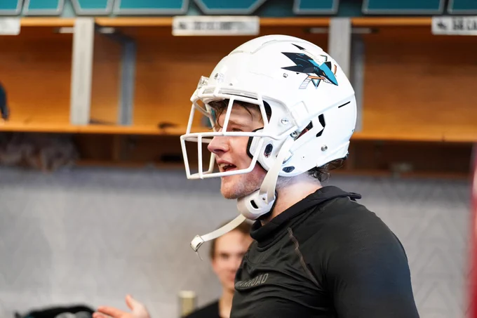 Ethan Cardwell with the helmet on. 