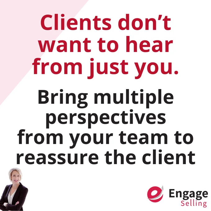 Clients want to hear from a multitude of perspectives, not just yours. So, act as the conductor, and showcase the depth of your team to reassure clients and solidify their decision