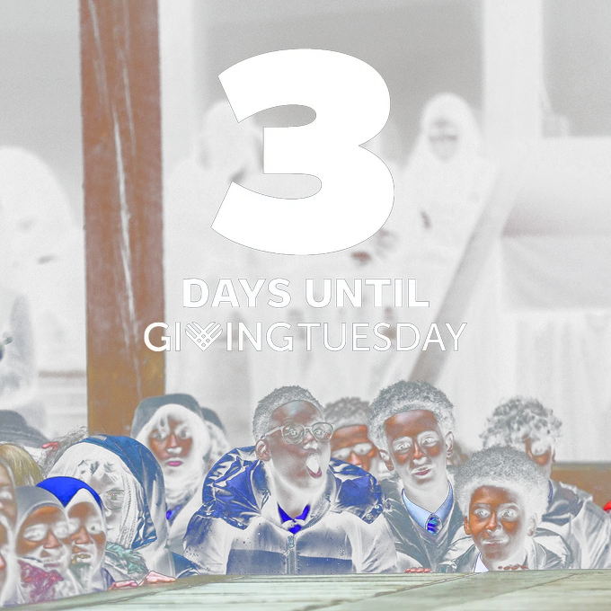 Several individuals in a crowd looking upward with anticipation, under the text '3 Days Until Giving Tuesday'.