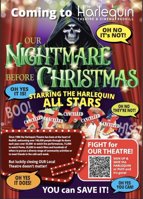 Colourful panto-style poster.