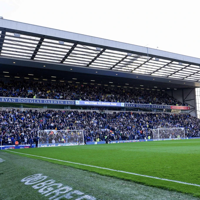 Picture of Ewood Park’s Darwen End with 7,000 Leeds United fans in attendance