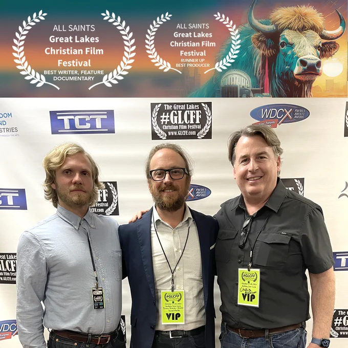 (Left to Right) Max Pitchkites (Illustrator, All Saints), Simon Scionka (Director, Sacred Alaska), and Chris M. Johnston (Director, All Saints) at the Great Lakes Christian Film Festival 2024