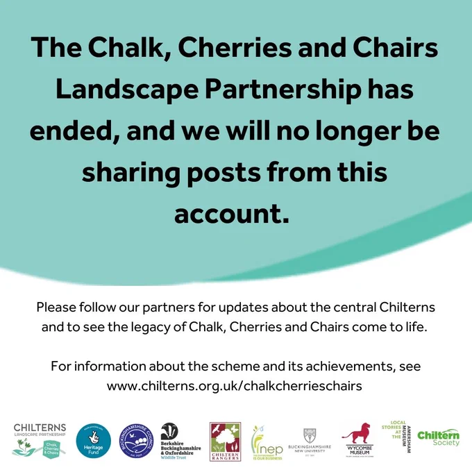 Poster with the words "Chalk, Cherries and Chairs has ended. We will no longer be sharing posts from this account".