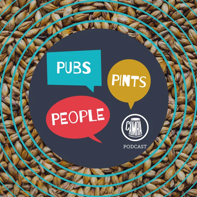 The Pubs. Pints. People. logo on top of an image of grains with teal-coloured rings radiating out from the centre.