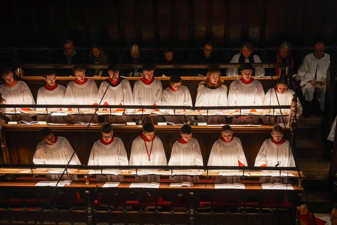 The Choir singing in the stalls for the first service of Advent Carols on 29 November 2024