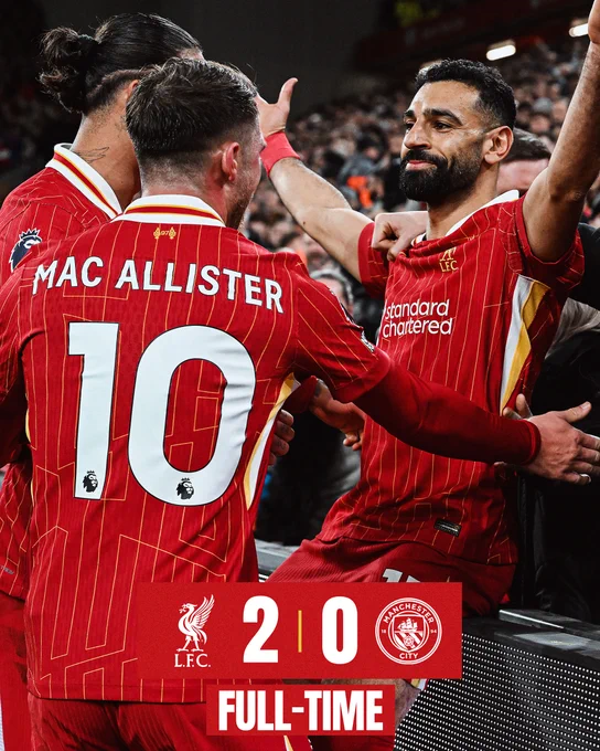 Full-time graphic for Liverpool vs Manchester City.

The final score is Liverpool 2-0 Manchester City.