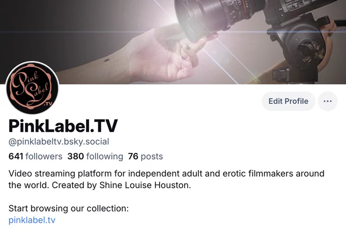 A screenshot of the PinkLabelTV profile page