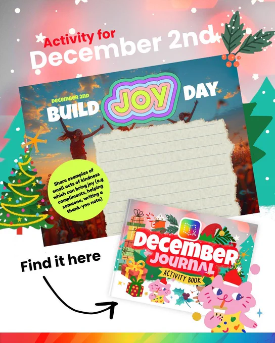 joyful outdoor scene with people celebrating, titled “Build Joy Day” for December 2nd.