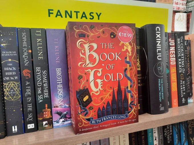 The Book of Gold by Ruth Frances Long sitting on a shelf at Easons, Tallaght, Dublin.