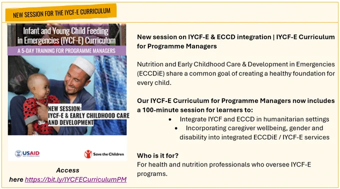 New session on IYCF-E & ECCD integration. IYCF-E Curriculum for Programme Managers 