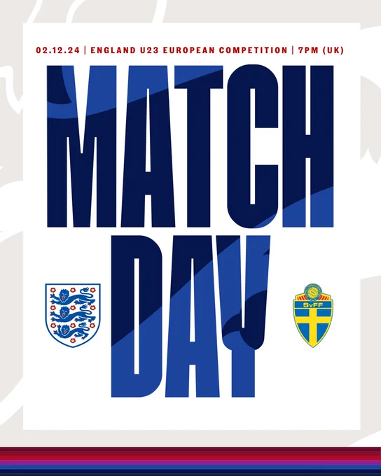 Match day graphic: England Under 23s vs Sweden U23s, 2nd December, 7pm KO, Eco-Power Stadium in Doncaster.