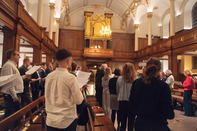 A choir singing in a church