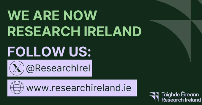 We are now Research Ireland
Follow us on X @Researchirel and on our website: www.researchireland.ie