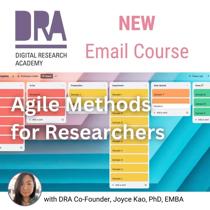 course flyer with project board as background with title of course, author and DRA logo