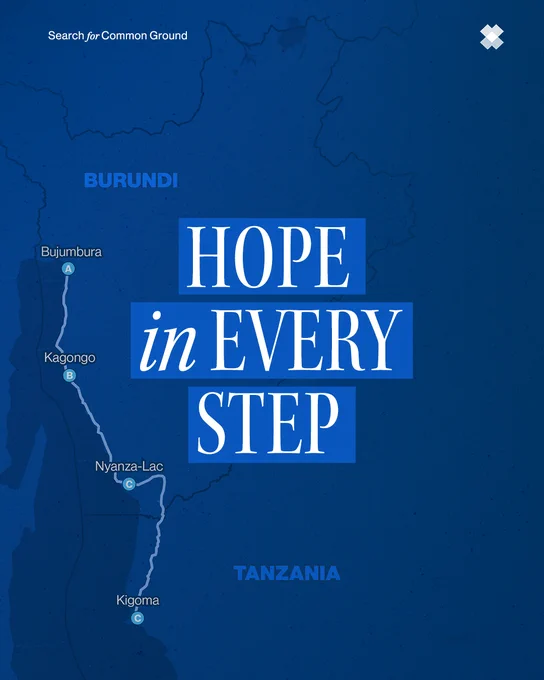 Hope in Every Step poster showing the running route from Bujumbura to Kigoma.