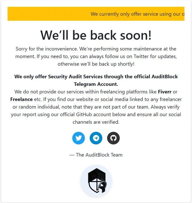 We only offer Security Audit Services through the official AuditBlock Telegram Account.