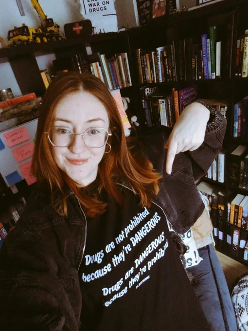 The lovely Dr Órfhlaith Campbell sporting one of what will be only 25 g-shirts ever printed, I don't intend to print any more so this really is a one off chance. 