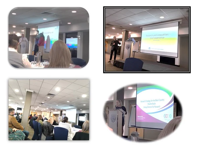 Researchers presenting at the Black Country Celebration of Research Event, to an attentive audience.