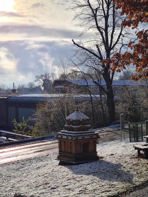 A photo of Durham University buildings in the snow.  