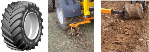 Experimental treatments: VF tyre (left), rotary harrow (middle) and surface profiling roller (right).