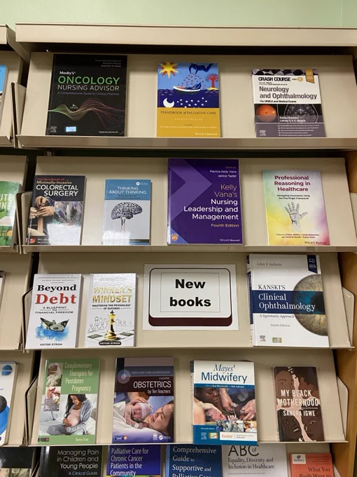 New books displayed on shelves.