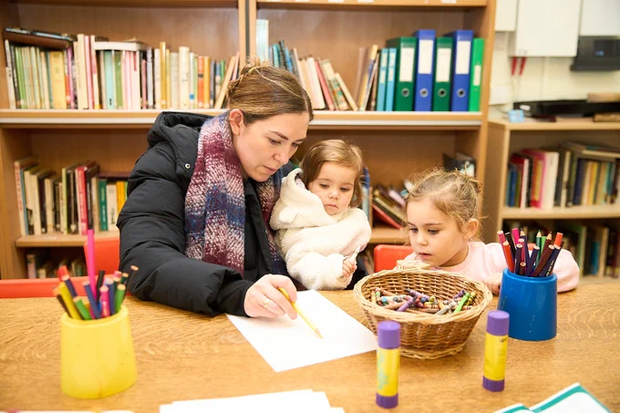 A family doing crafts at Pontefract Museum
