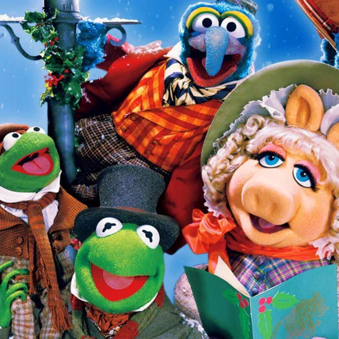 The Muppets Christmas Carol- puppets from the Muppets in a comedy adaptation of A Christmas Carol featuring Kermit the frog and Miss Piggy.