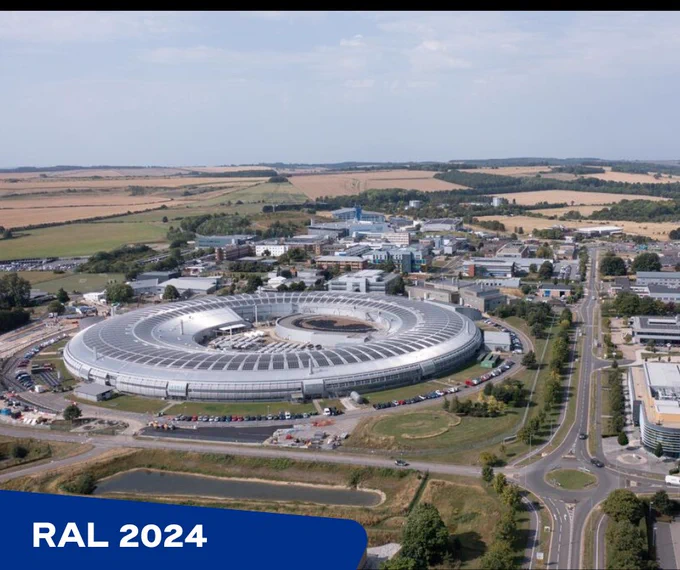 Aerial photo of RAL showcasing the Diamond Light Source. The text reads "RAL 2024"