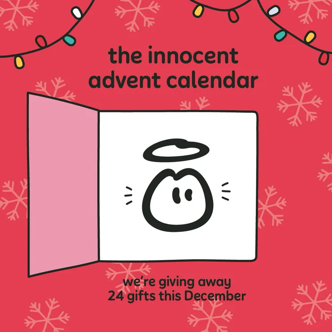 Here's a title card with the dude front and center, peaking through an advent calendar door. Above it there's some Christmas lights handing around, and the title "the innocent advent calendar". In case it's not clear from the title, we've explained it a little more below: "We're giving away 24 gifts this December". We wonder what those gifts could be?