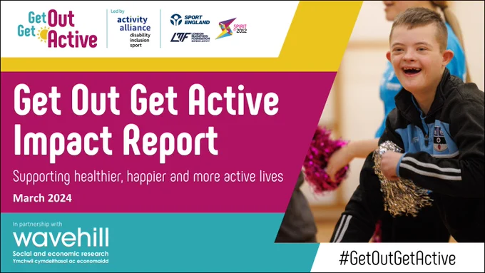 Graphic says: Get Out Get Active Impact Report. Supporting healthier, happier and more active lives. March 2024. In partnership with Wavehill. #GetOutGetActive