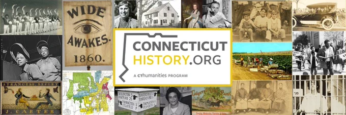 Collage of photographs and images related to Connecticut history