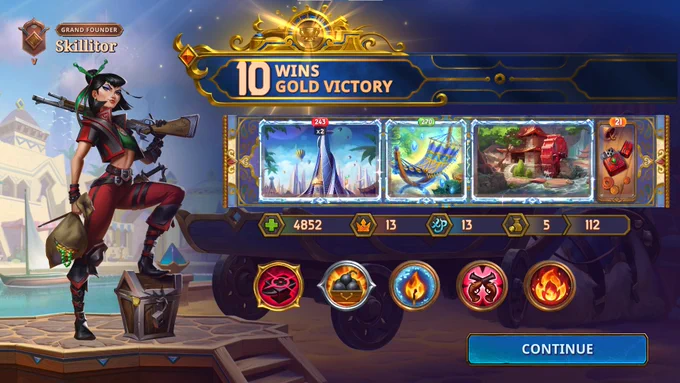 Screenshot: 10 wins gold victory with Vanessa in the game »The Bazaar«