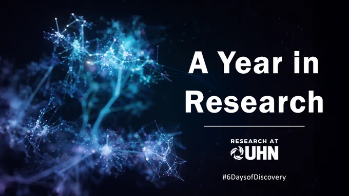 Abstract image of growing connections and lines with text that reads "A Year in Research. #6DaysofDiscovery"
