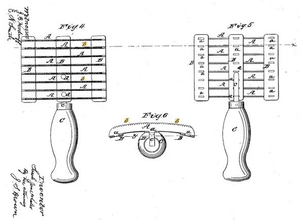 Patent drawing of a curry comb