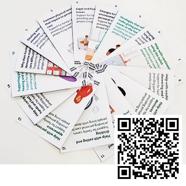 image showing the booklets fanned out in a circle, with a QR code to take you to the website
