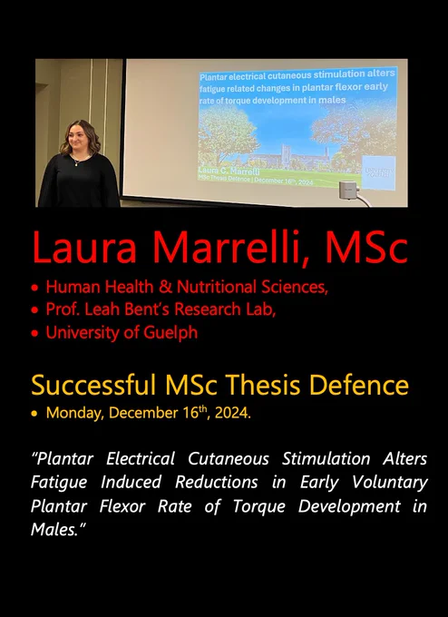 A photo of Laura at her defence, in front of a projected title screen with the same title of her thesis that is listed in this posting.
